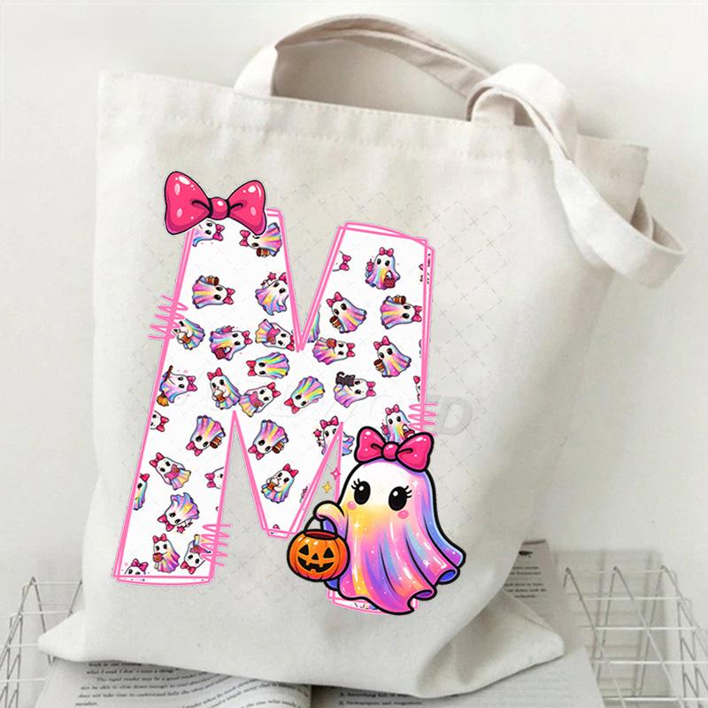 Halloween personalized print student canvas bag tutoring bag 26 letters fashion shoulder bag women large capacity