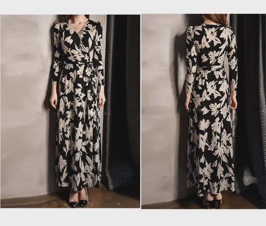 Sukienka kopertowa z szyfonu ze sznurowaniem i rozcięciem w talii - Elegancka długa spódnica