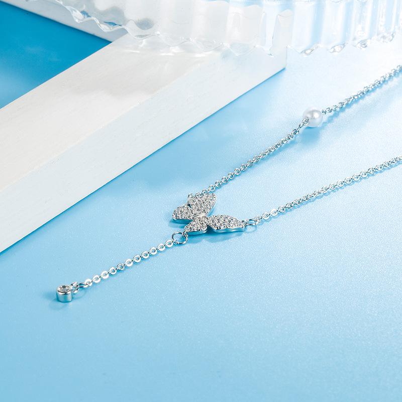 Ladies Crystal Butterfly Pendant Necklace