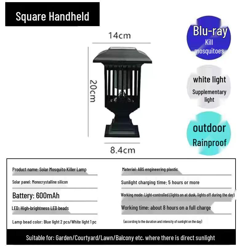 Outdoor Solar Mosquito Killer Lamp: Waterproof Electric Shock Mosquito Repellent for Garden Courtyard.