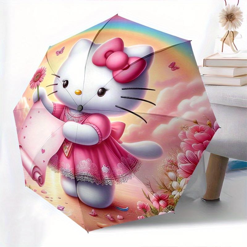 Hello Kitty,Fantasy Scene Automatic Folding Umbrella-Simple 8-Rib Design, Bright Cartoon Pattern, Durable Iron Frame, Suitable For Travel, O