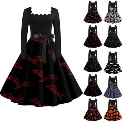 Women's Casual Fashion Halloween Print Vintage Long Sleeve Dress