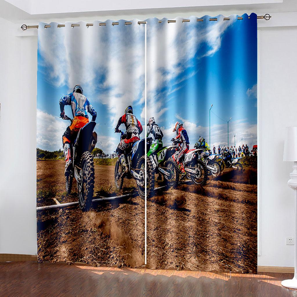 

Шторы тканые с принтом мотоциклов Две независимые шторы слева и справа Светонепроницаемые шторы для спален 150cm x 166cm