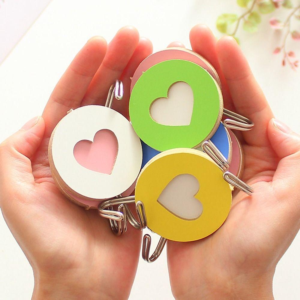 Creative Wooden Wall Hook No Punching Decorative Heart Shaped Hook Self-adhesive Key Holder Home