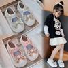 Kids Flat Shoes with Shiny Bow Sweet Girls Princess Shoes Non-slip Soft Sole 2025 New Fashion Children Casual Shoes Breathable