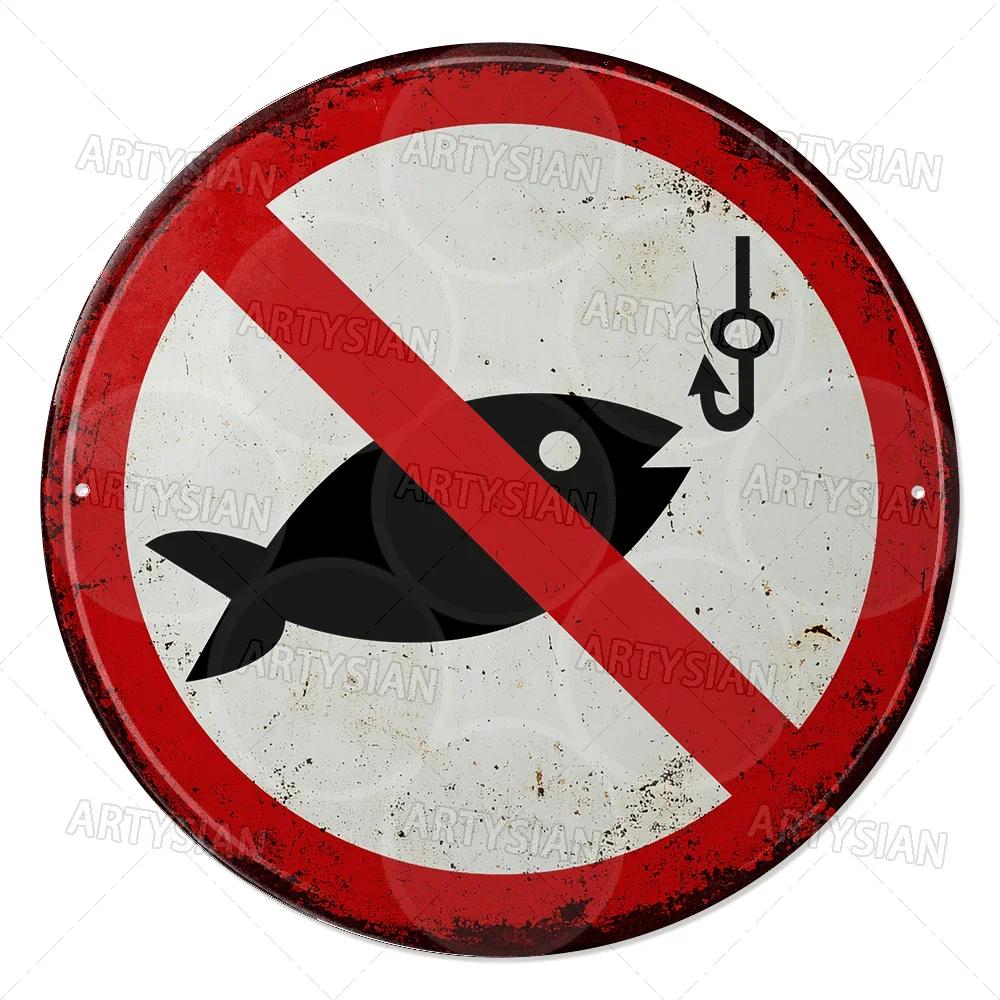 Vintage Retro Traffic Signs Collection HD Print Metal Tin Sign Featuring Unique Circular Warning Prohibition Plates (No C