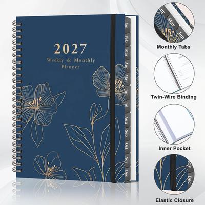 Agenda Spiral Floral Premium 2027: Carnet d'efficacité et d'emploi du temps anglais