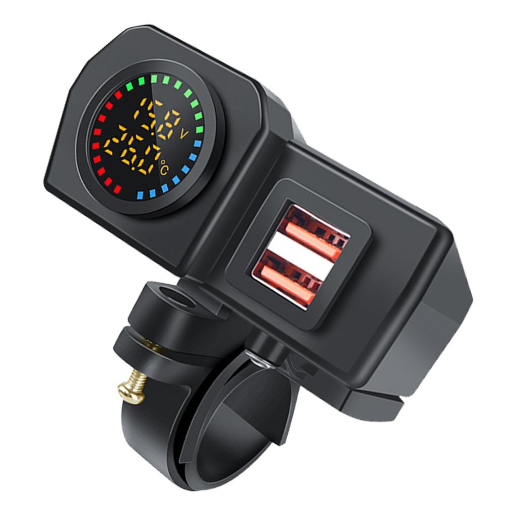 Fast Charging USB Adapter For Motorcycles Featuring Color Screen Temperature Meter Intelligent Overcurrent Protections