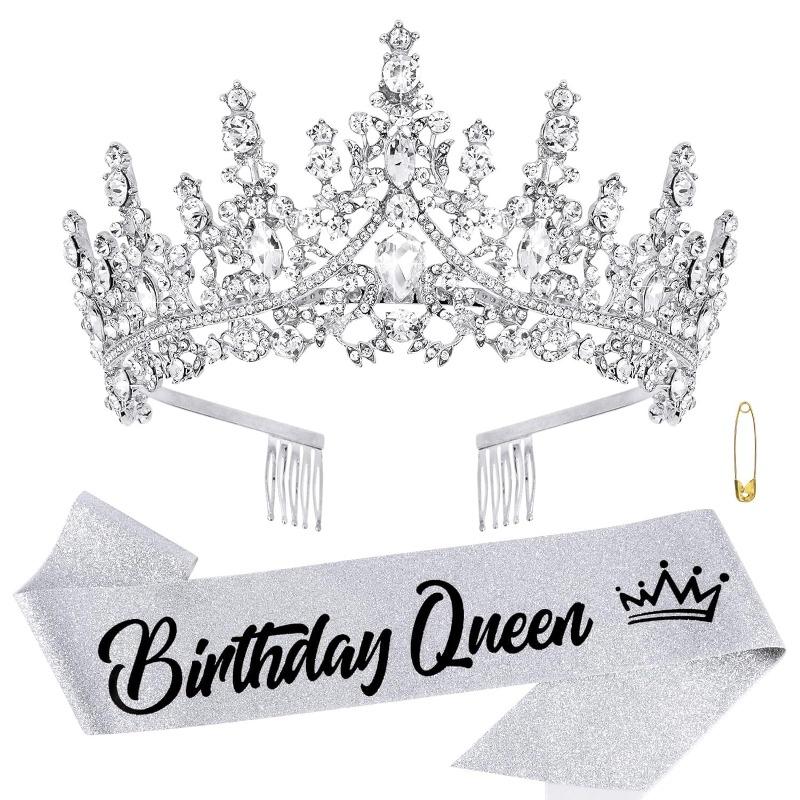 Birthday Party Decor Prop Crown Glitter Shoulder Strap Birthday Sash Set Festive Fun Essential