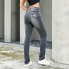 Damenjeans mit Streetstyle-Strasssteinen, dehnbar, schmal geschnitten, besticktes Totenkopf-Design, gerade Hosenbeine