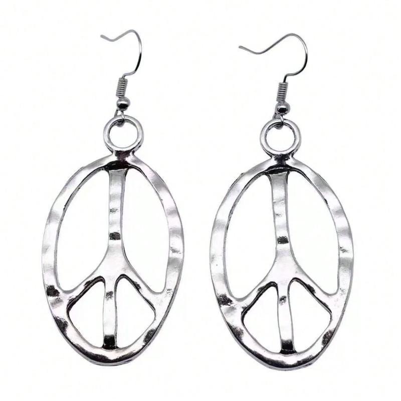 1 Pair Retro Peace Sign Pendant Earrings, Minimalist Oval Symbol Design, Suitable for Daily Wear and Gift Giving, Fashion Jewelry Accessory for Women