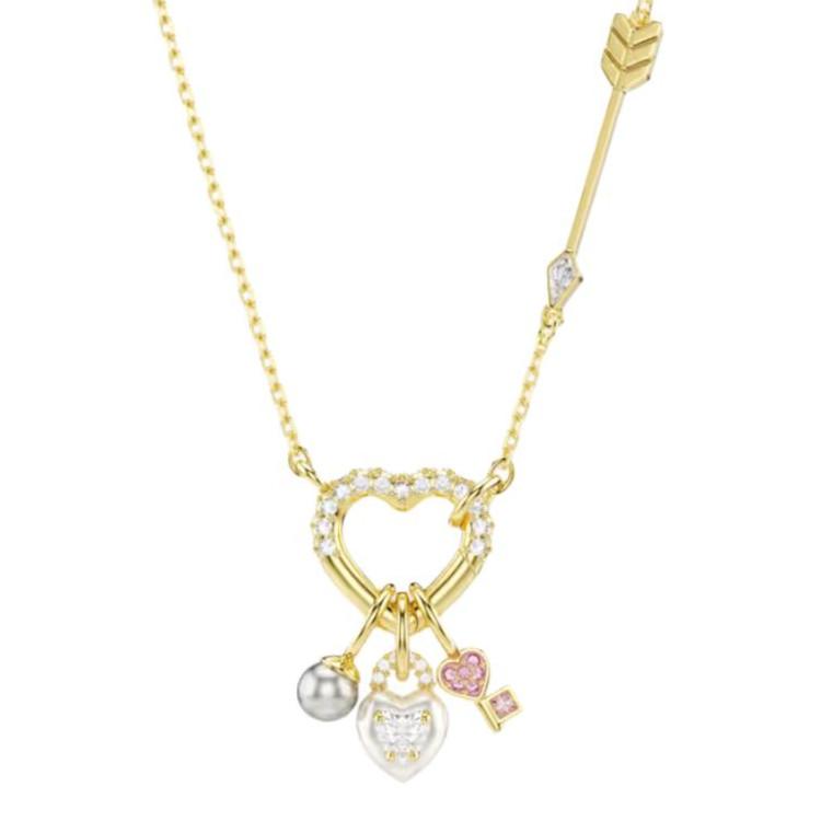 Swarovski Idyllia Heart And Key Design Crystal Necklace Unisex necklace Pink Gold 5737290 Box (Random Color)