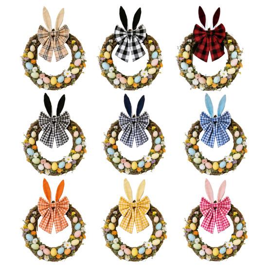16 Inch Easter Bunny Ear Bow Rustic Buffalo Plaid Bow for Wreath Spring Holiday Decorative Fabric Bow for Tree Topper Front Door Wall Window Home