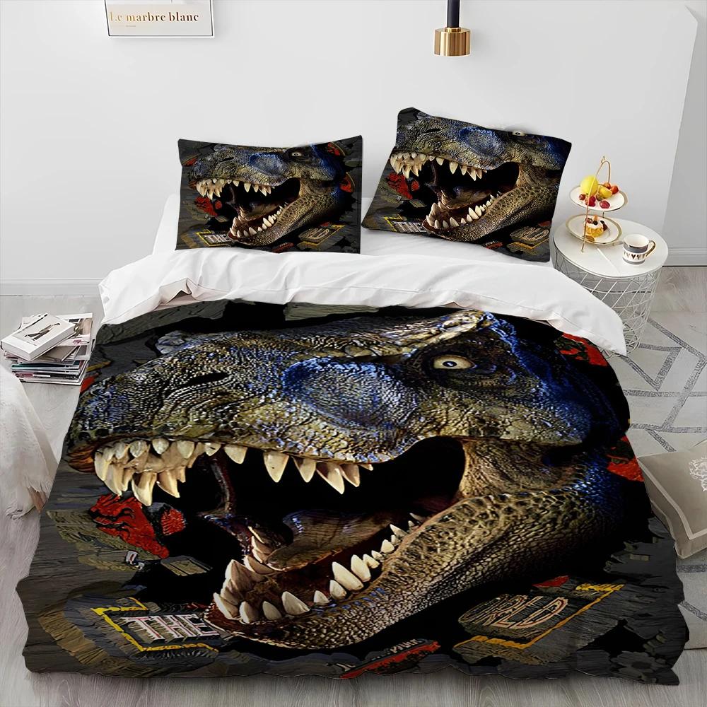 3D Cartoon Dinosaur Illusion Comforter Bedding Set,Duvet Cover Bed Set Quilt Cover Pillowcase,Queen Bedding Set For Boys Gift