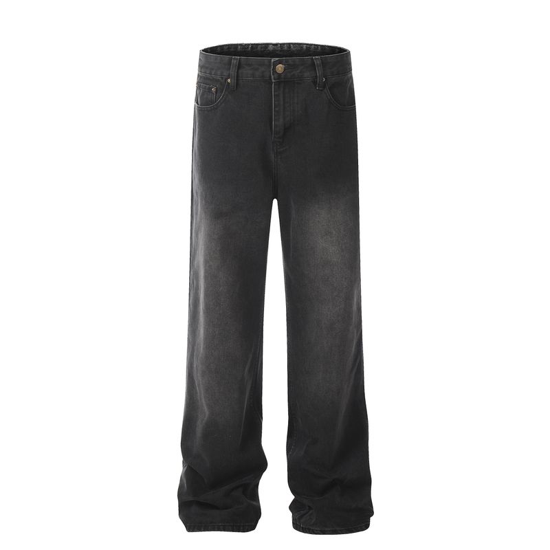 

Kisko American Retro Cleanfit Washed Black Jeans for Men and Women, High Street Cool Loose Straight Pants Black 2XL