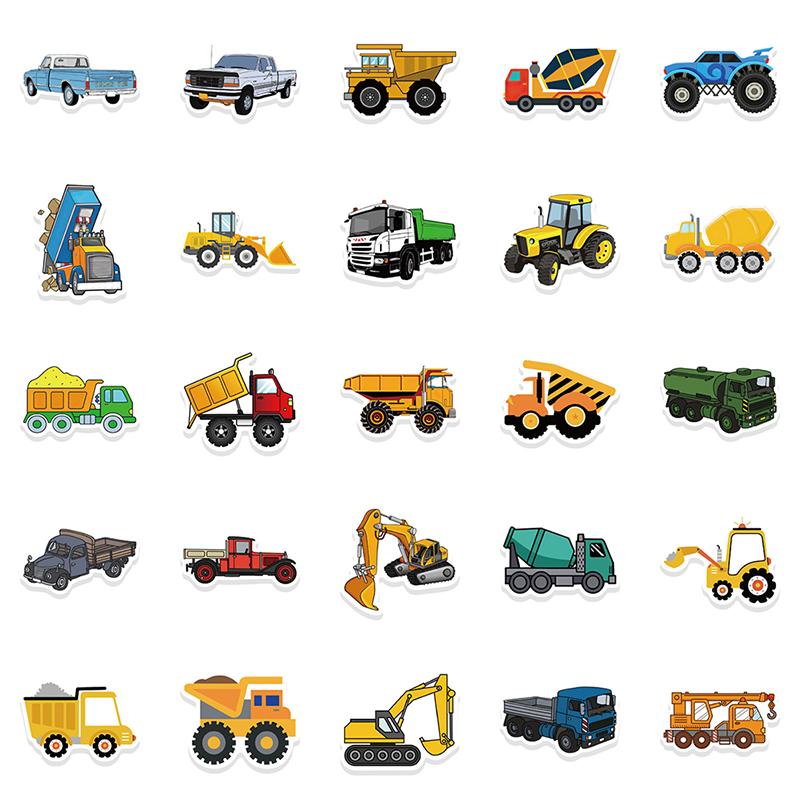 50Pcs Engineering Vehicle Truck Graffiti Sticker Guitar Suitcase Laptop Decal