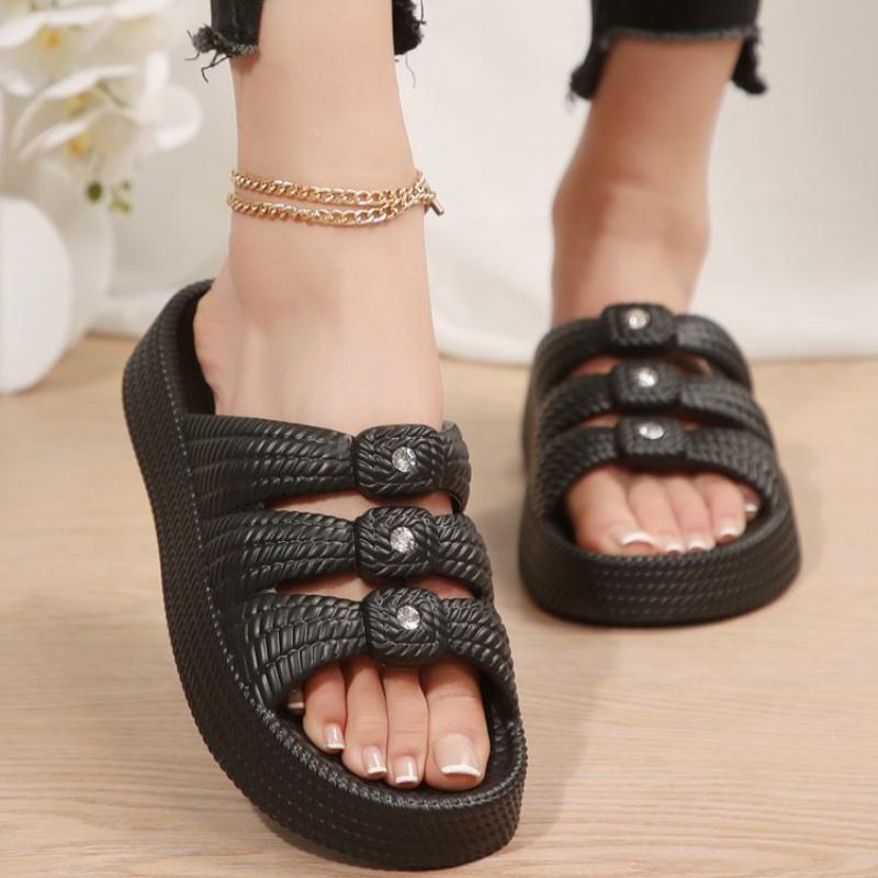 Fashion Women's New Summer Flat Sole Hollow Peep Toe Slippers Thick Sole Non Slip Home Slippers Bathroom Slippers Outdoor Beach Slipper