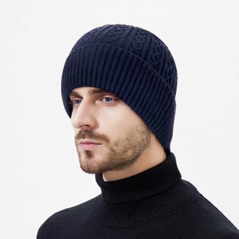 

Winter Thick Warm Neck Two-Piece Knitted Hat Men s Windproof Cold-Proof Ski Hat Wool Hat Hat тёмно-синий
