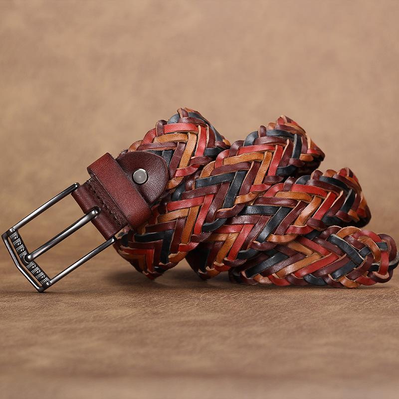 Ladies Belt Hand-Woven First Layer Cowhide Literary And Retro Casual Pin Buckle Leather Belt