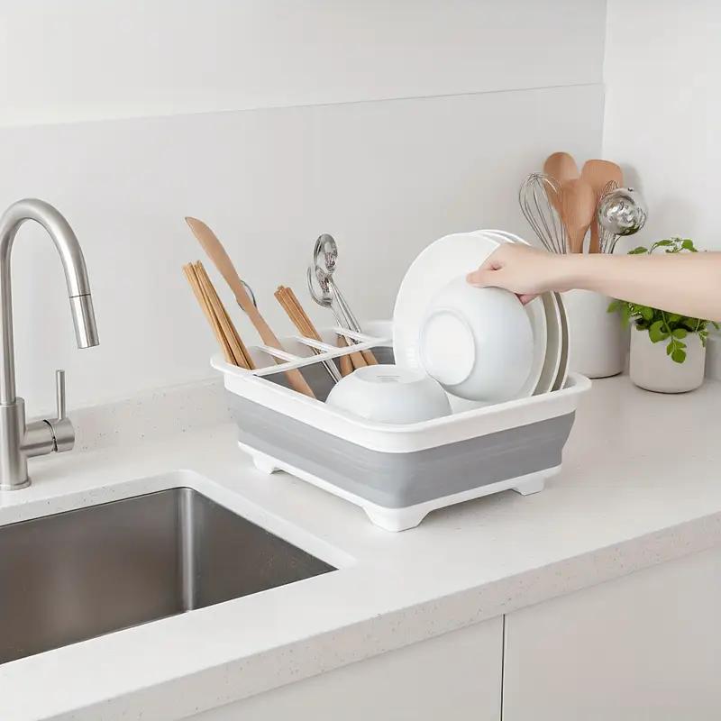 Large Capacity Foldable Drainage Storage Bowl Rack with Multi-Compartment Utensil Holder,Multifunctional Plate Organizer