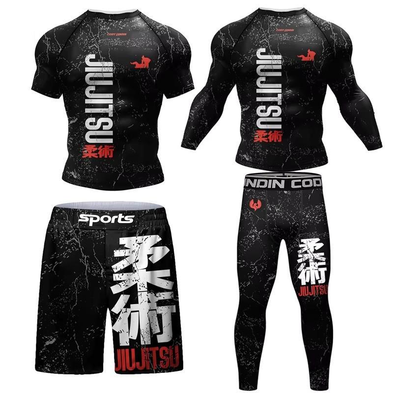 Breathable Quick Dry Cycling Jersey Set BJJ MMA Training Rash Guard Short Sleeve Sportswear
