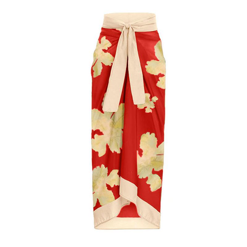 

Европейско-американский дизайн с завязками, миди пляжное платье с принтом в отпускном стиле One Size красный