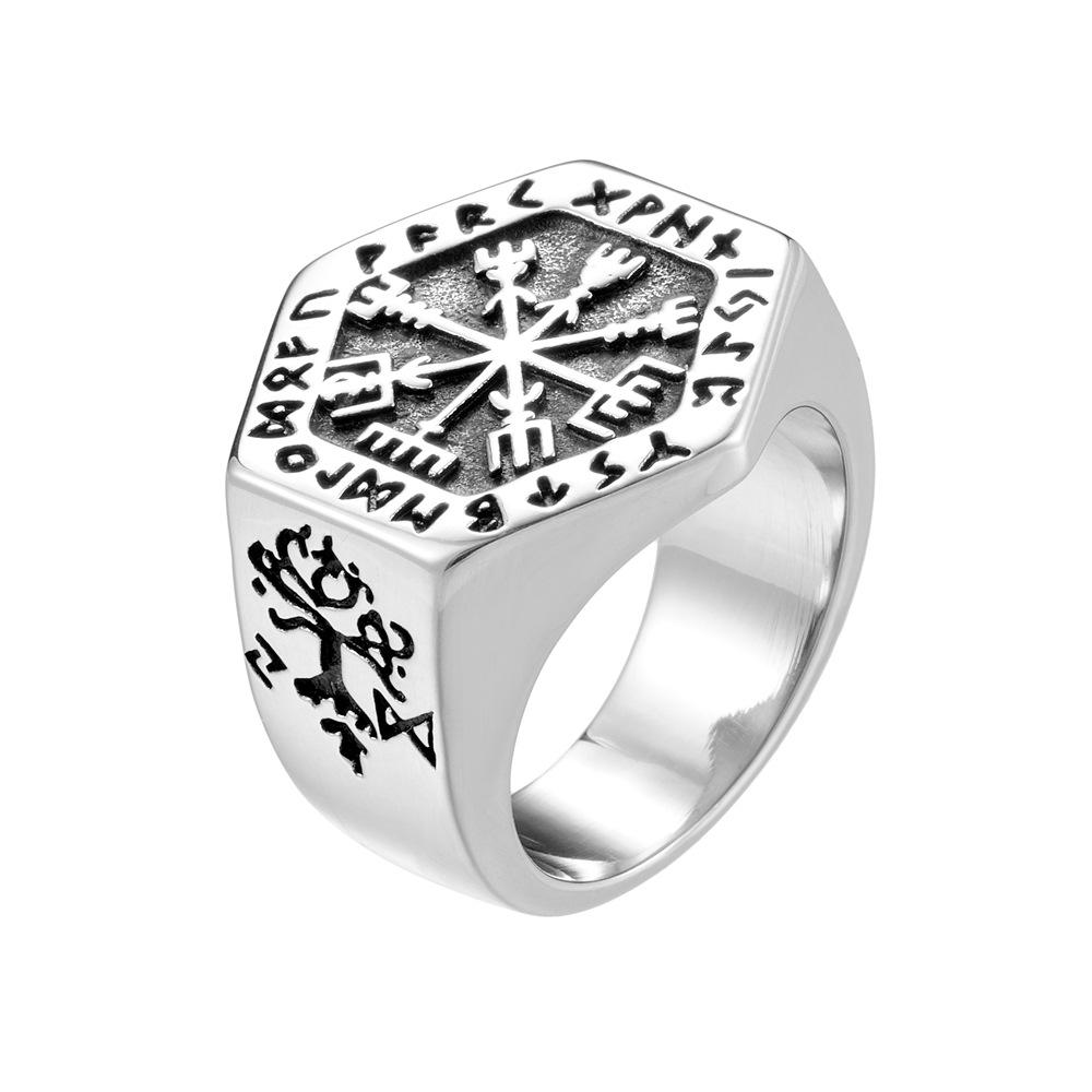 Stainless Steel Viking Ring Men s, Vintage Men s Odin Compass Titanium Steel Ring, Accessories No. 8
