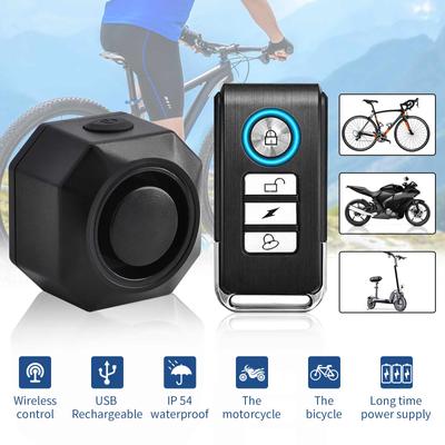 Wireless Anti-theft Black Portable Bike Alarm with Remote Bicycle/E-Bike/Motorcycle Security Rechargeable Vibration Sensor Alarm