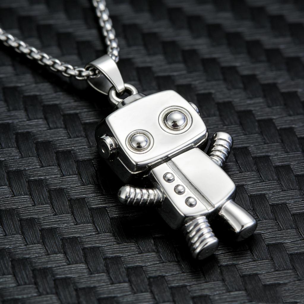 Trendy Hip Hop Robot Pendant Charm Necklace for Men & Women - Stainless Steel Long Sweater Chain
