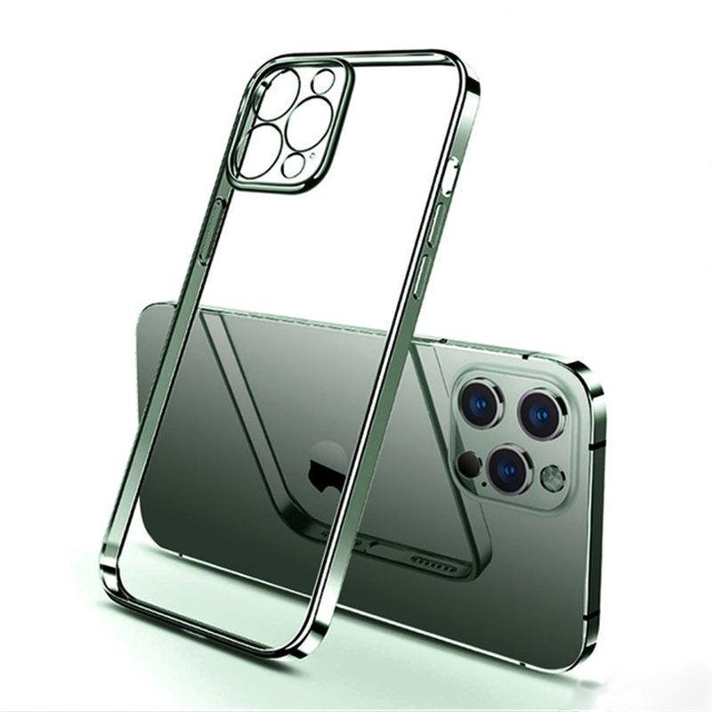 Luxury Plating Transparent Case For iPhone 11 12 13 14 Pro Max Square Frame Silicone X XR XS Max 8 7 Plus Clear Back Cover Case