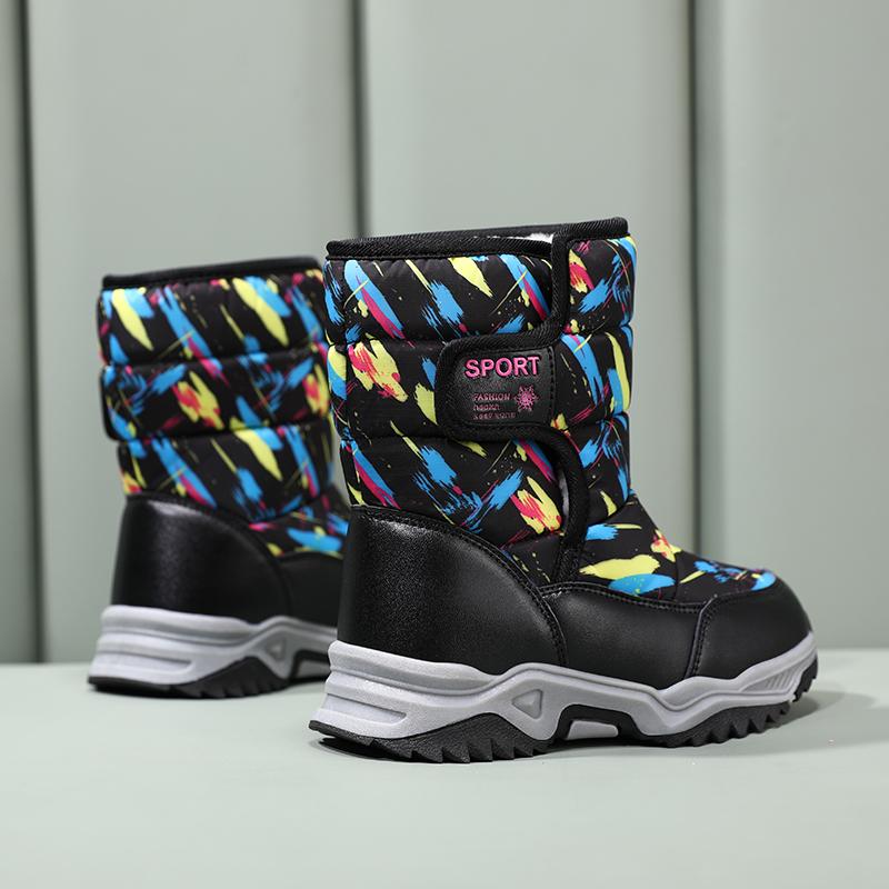 26-38 Nya Högkvalitativa Stötdämpande Halkfria Slitstarka Höga Barnstövletter Camo Snöstövlar Bomullsskor