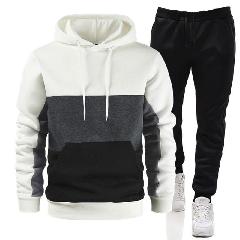 

Autumn And Winter European And American Stitching Color Men s Hoodie Sweater Loose Casual Men s Sweater Suit XXXL белый