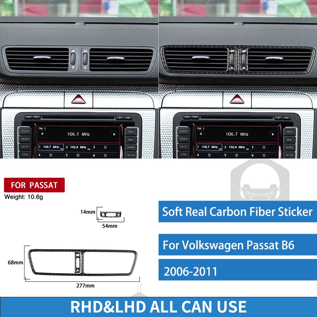 For VW Volkswagen Passat B6 2006-2011 Center Air Outlet Trim Frame Cover Soft Real Carbon Fiber Sticker Car Interior Accessories