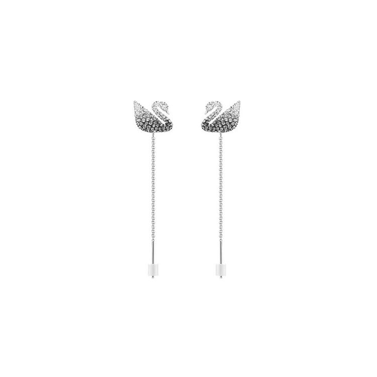 Swarovski Iconic Swan Black And White Gradient Swan Rhodium Plated Earrings Women earrings 5614117 Box+Shopping Bag