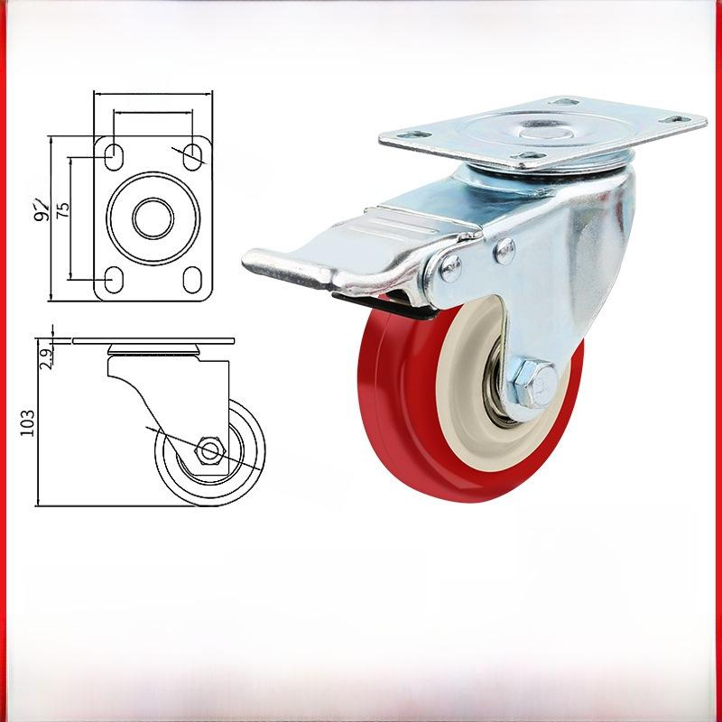 Kraftigt 3-5 tums universellt nylonhjul för vagn med broms