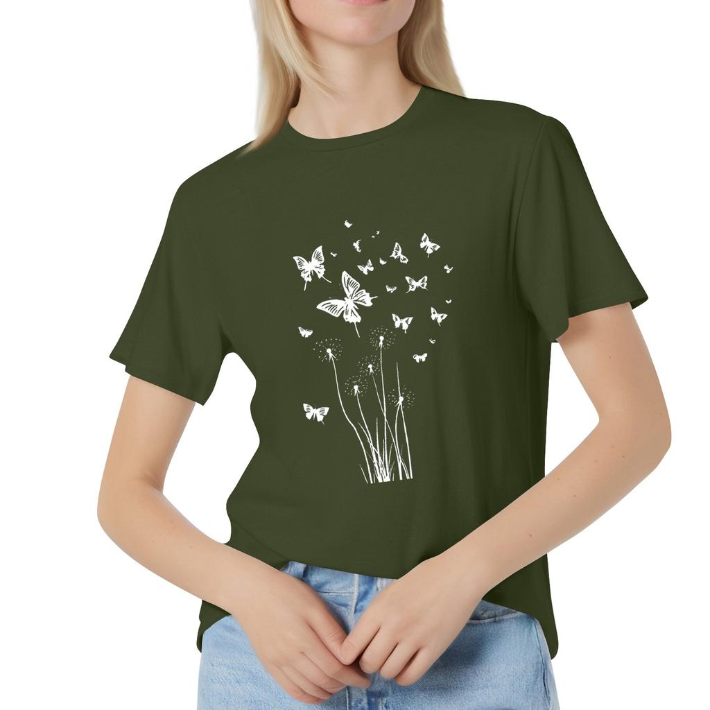 Γυναικεία Μόδα Casual Μπλούζες Πουλόβερ με Μανίκι Κοντό και Στρογγυλή Λαιμόκοψη με Ποικίλα Μοτίβα