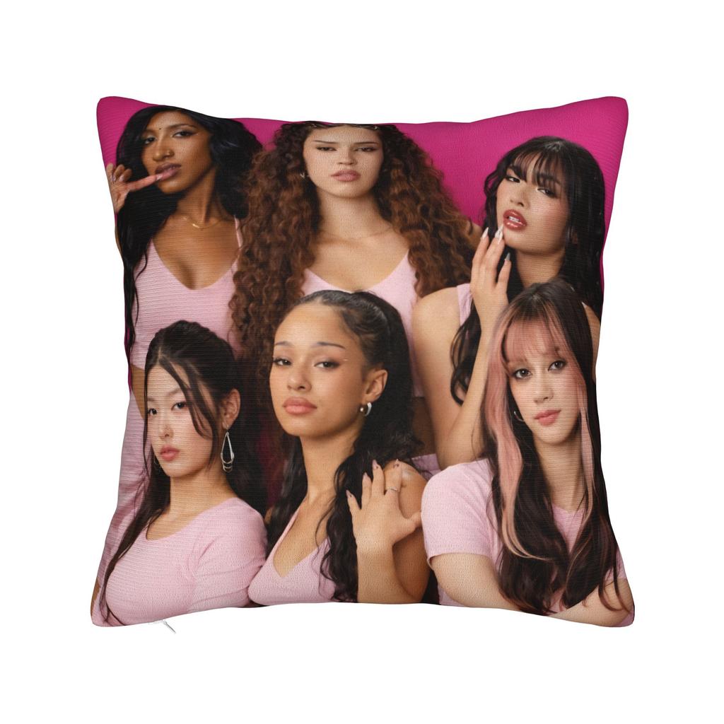 New Kpop Style Girls Katseyes Pillow Cover Graphic Cushion Cover Funny Pillow Case For Chair Sofa Home Decor