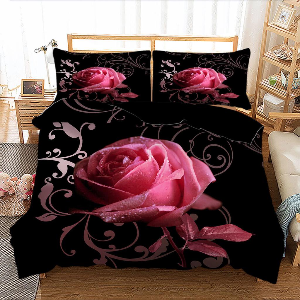 Rose Bedding Set Rose Floral Duvet Cover Set For Kids Boys Girls Romantic Flowers Comforter Cover Botanical Floral Quilt Cover