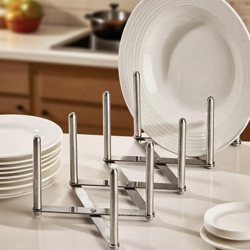 Adjustable Kitchen Rack Stainless Steel Dish Drainer Expandable Utensil Holder Pot Lid Organizer Space Saving Countertop Storage Shelf Drying Rack