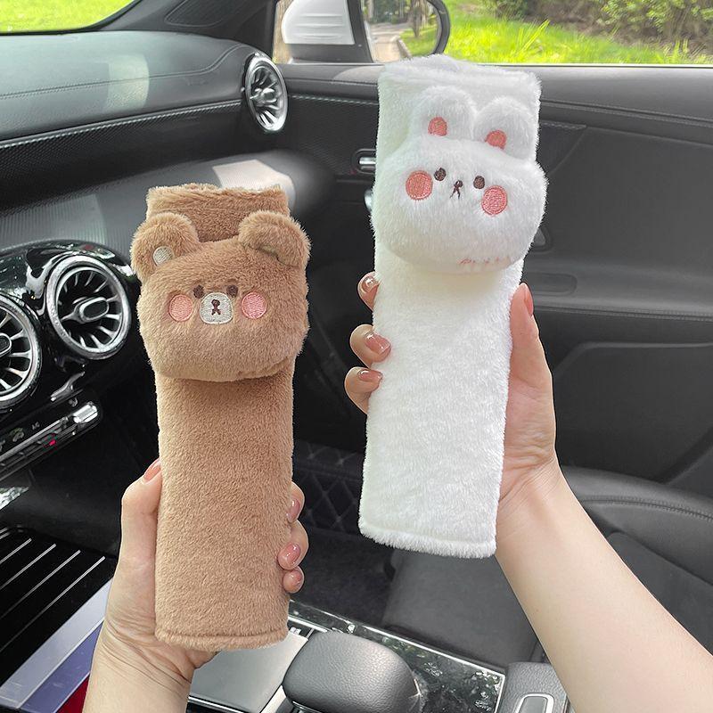 Car Seat Belt Shoulder Sleeve Cute Cartoon Bear Rabbit Interior Supplies Safety Belt Cover Plush Soft Car Accessories Interior