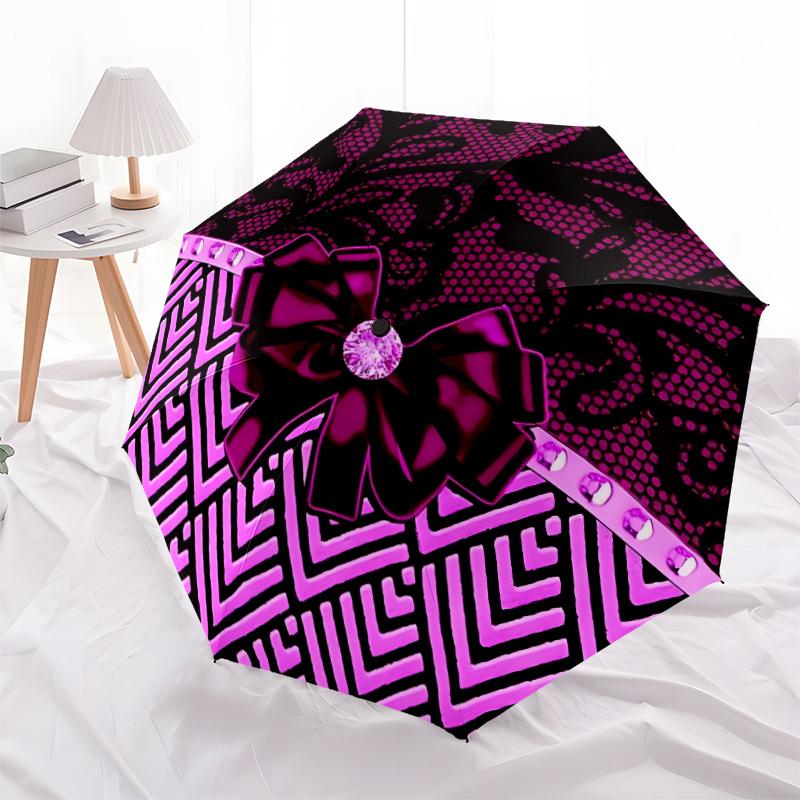 1pc Lace Bow Automatic Cute Umbrella 8-Bone Design Compact Gear for Outdoor Travel, Perfect Holiday Gift Yy251230008