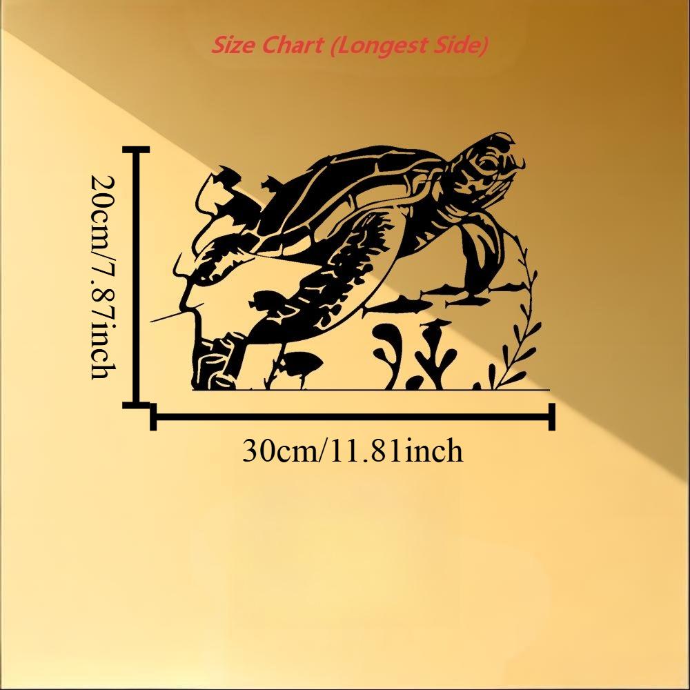 2D Flat Laser Cut Sea Turtle Metal Wall Art, Black Iron Ocean Theme Decor for Bedroom Coastal Home, Minimalist Marine Ornament 12in