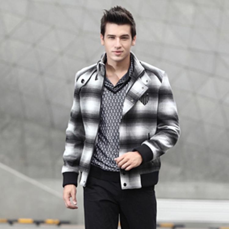 

Мужская городская клетчатая вязаная куртка - Осенняя мода Теплый ветрозащитный кардиган 48