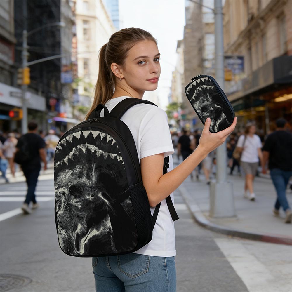 1/2/3/4/5PCS Trendy Shark Graphic Backpack Set | Perfect for School & Daily Adventures