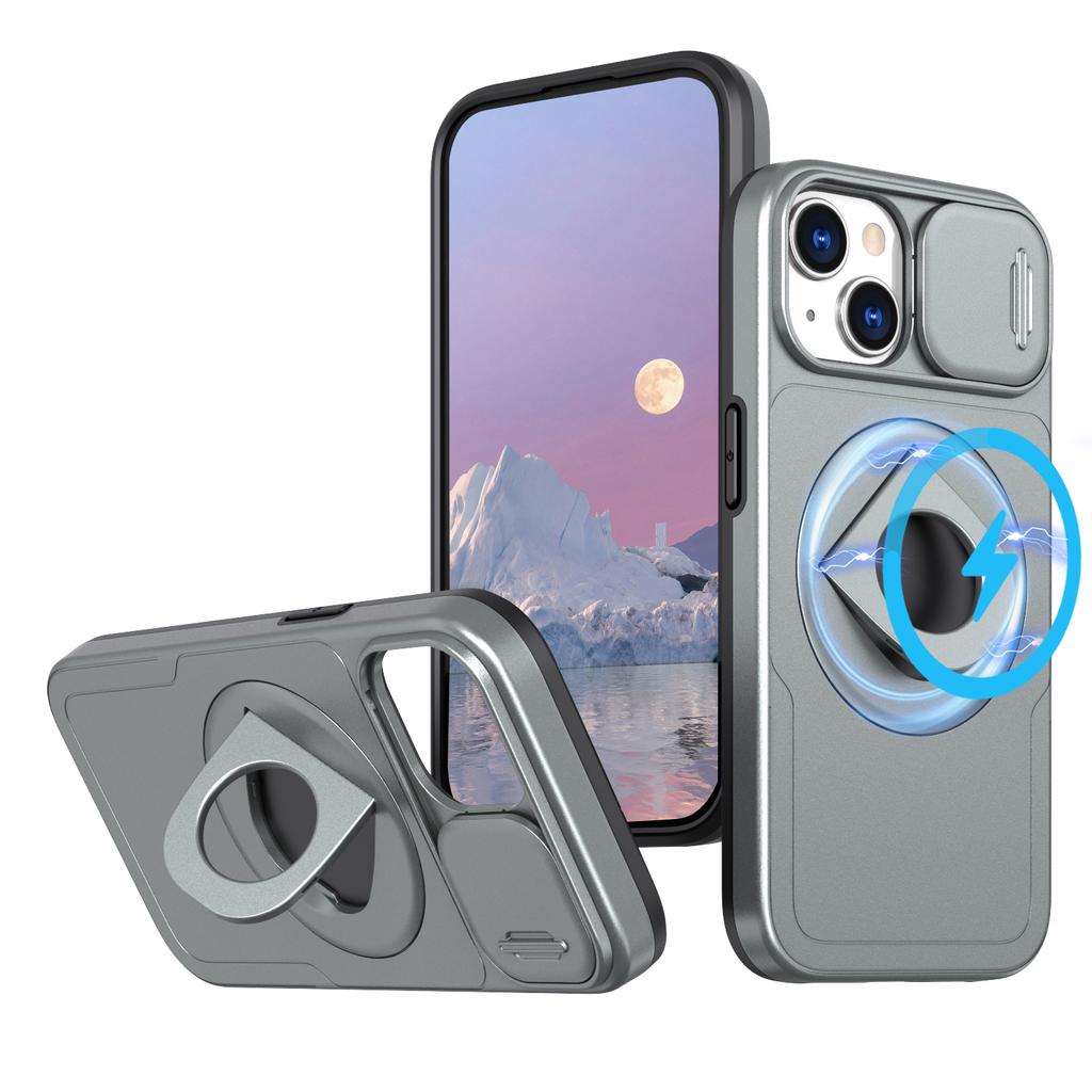 Luksusowe Wojskowe Magnetyczne Przesuwane Etui Ochronne na Aparat Dla iPhone 16 15 14 13 12 11 Pro Max Plus X XS XR SE 8 7 Pokrowiec ze Stojakiem Pierścieniowym