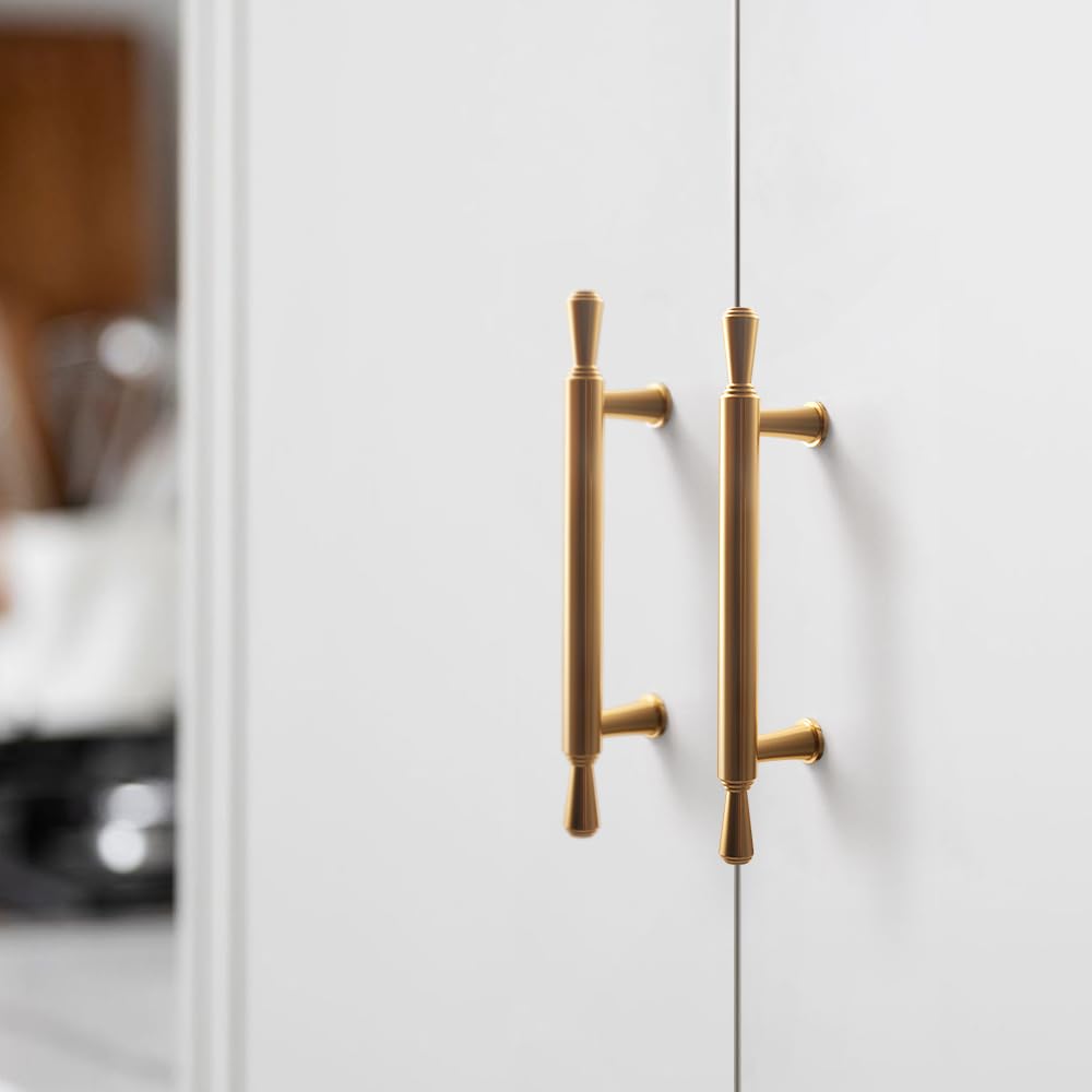 Cabinet Handles 128mm Aluminum Alloy Kitchen Drawer Pulls Gold Finish 10-Pack for Kitchen Cabinets and Furniture