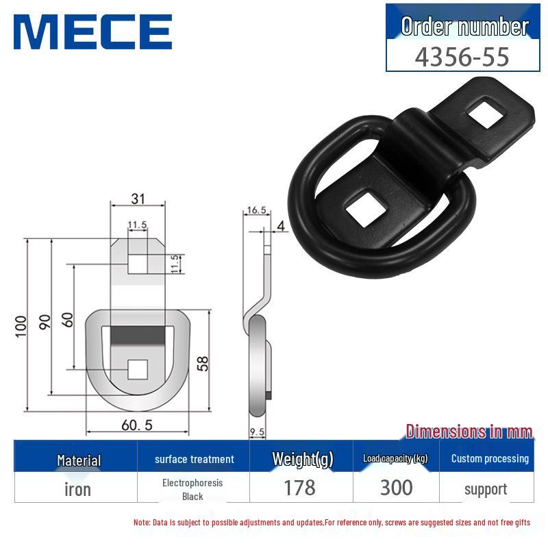 Heavy Duty D-Ring Truck Bed Tie-Down Hook with Triangle Latch