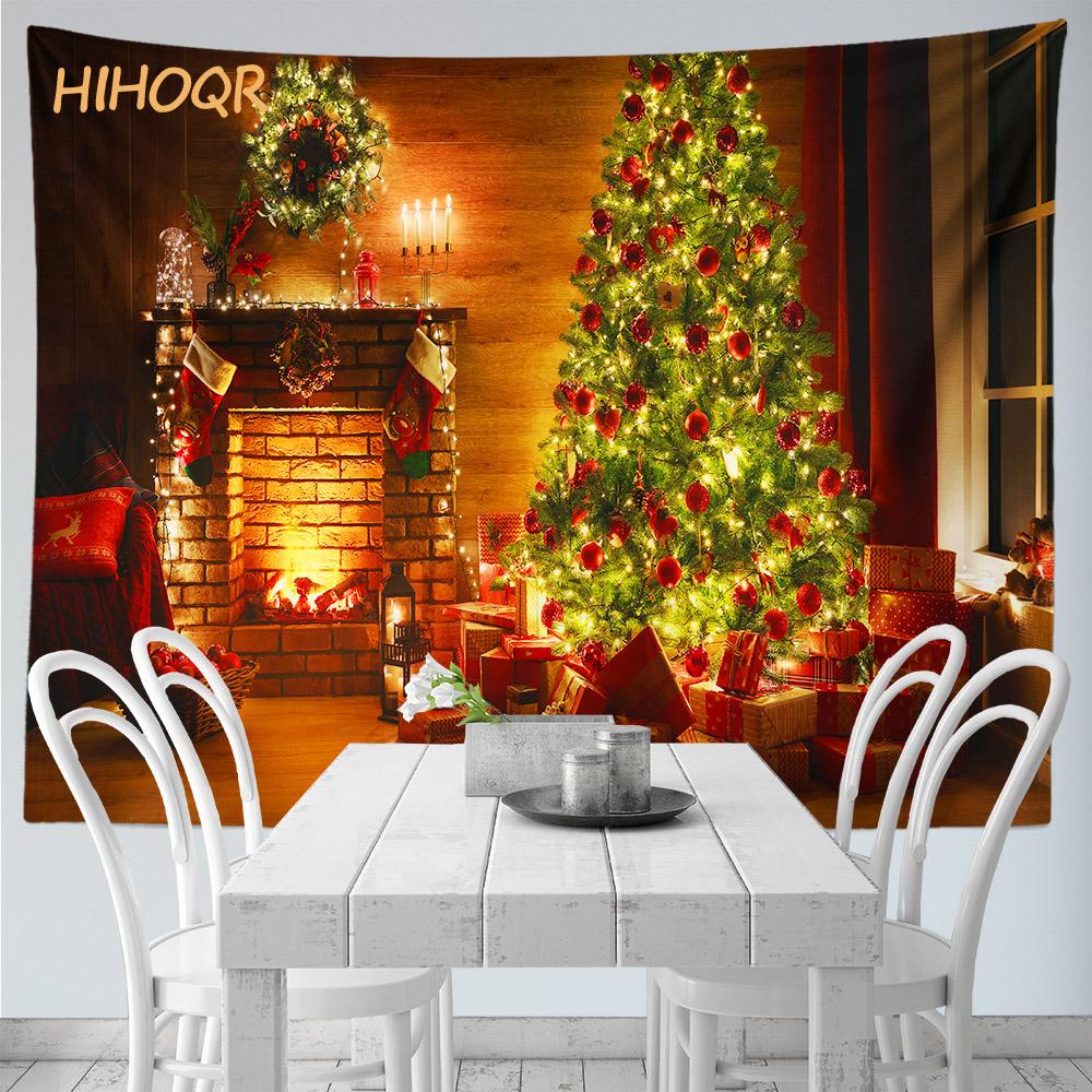 Christmas Tapestry Wall Hanging Santa Claus Christmas Snow Scene Window Tapestry Aesthetic Room Decor Home Holiday Decoration