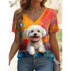Women's T-Shirt Kawaii Animal Graphic Fashion Short Sleeved V-Neck Regular Tops Daily Print Tee Summer Spring Casual Tops