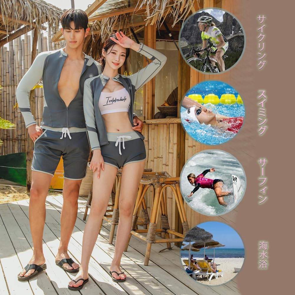 ANGJ Women's 5-Piece Rash Guard Swimsuit, Body-Concealing Fitness Set, Cover-Up Tankini, UV Protection, Open Front